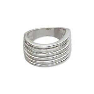 Minimalist Mid-Century Modern Style Antique Silver Wave Lines Ring Size 8